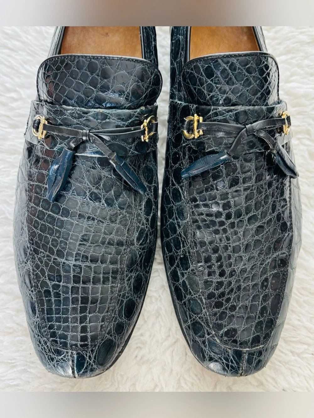 Vintage Genuine Croc Skin Navy Blue Leather Customized Slip On Shoes 10.5